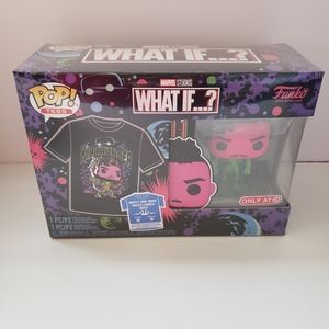 New Funko POP & T Shirt  Erik Killmonger BlackLight